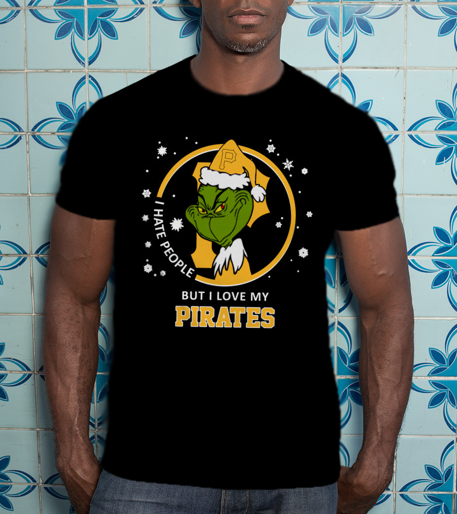 I Hate People But I Love My Pirates Grinch Pittsburgh Pirates Logo Snowflakes T-Shirt