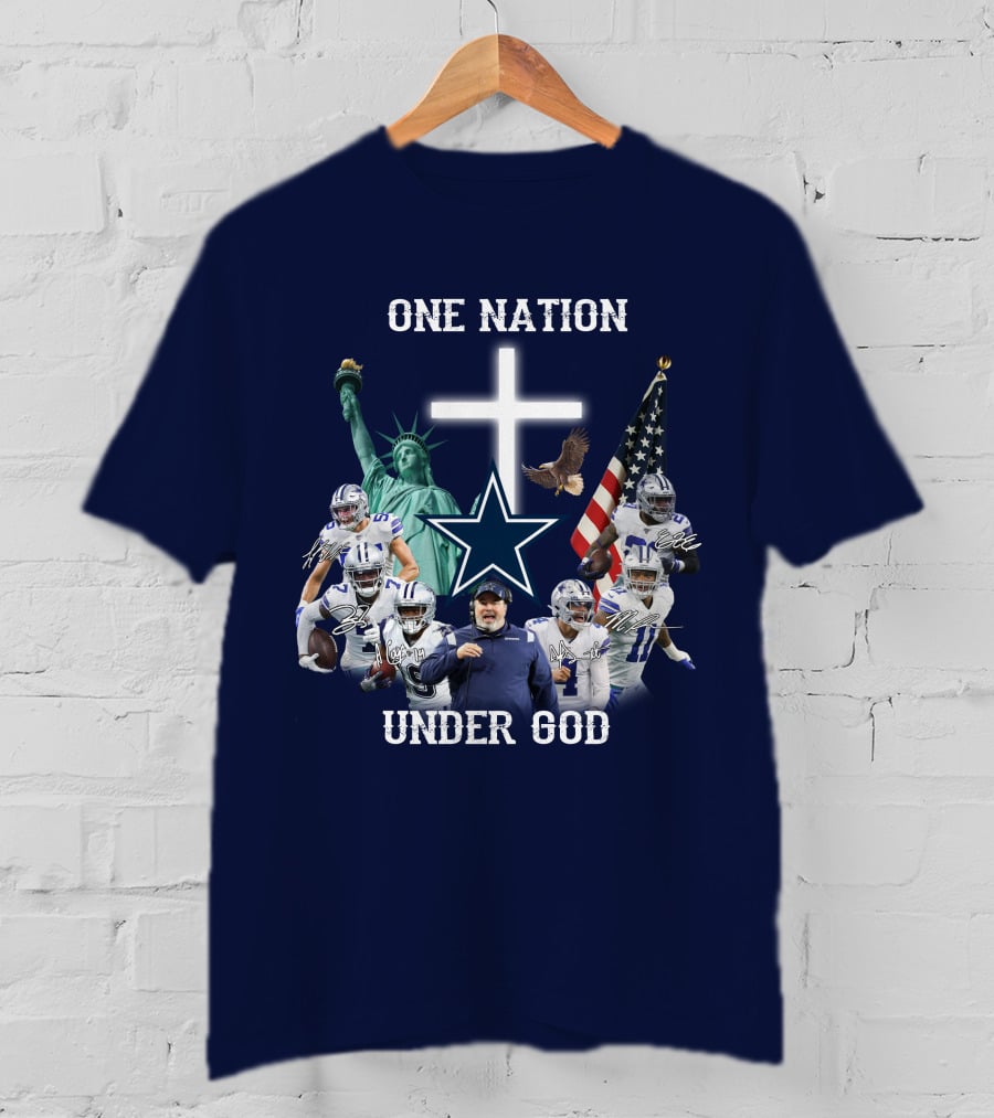 Dallas Cowboys One Nation Under God Statue Of Liberty Cross American Flag Eagle T-Shirt