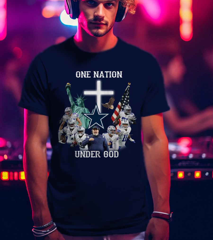 Dallas Cowboys One Nation Under God Statue Of Liberty Cross American Flag Eagle T-Shirt