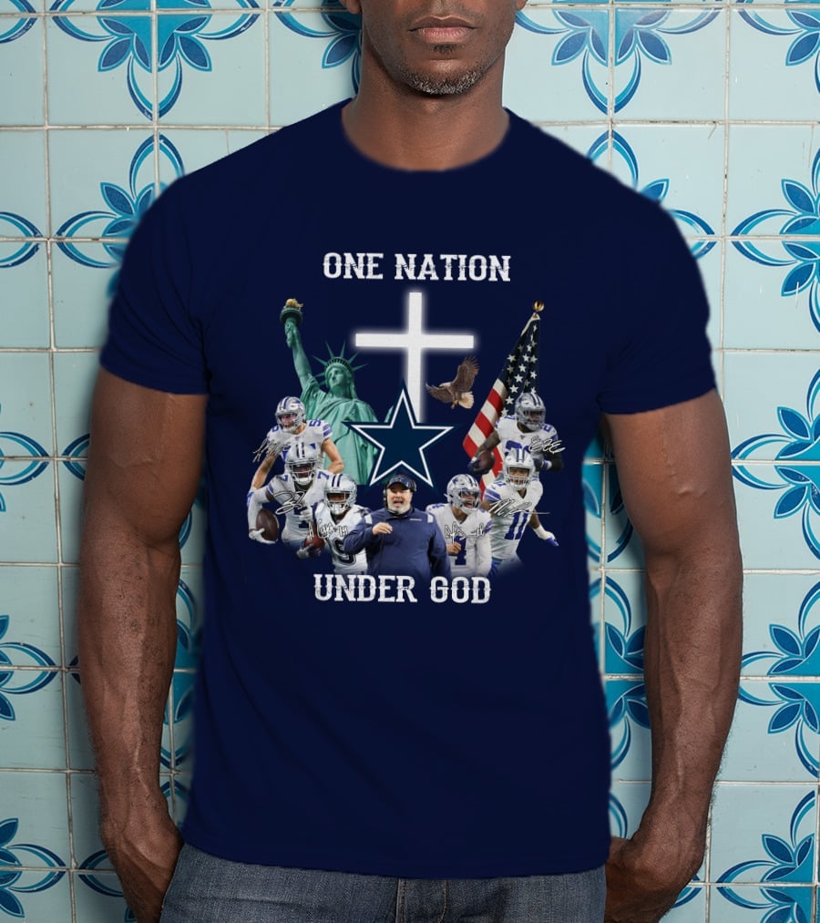 Dallas Cowboys One Nation Under God Statue Of Liberty Cross American Flag Eagle T-Shirt