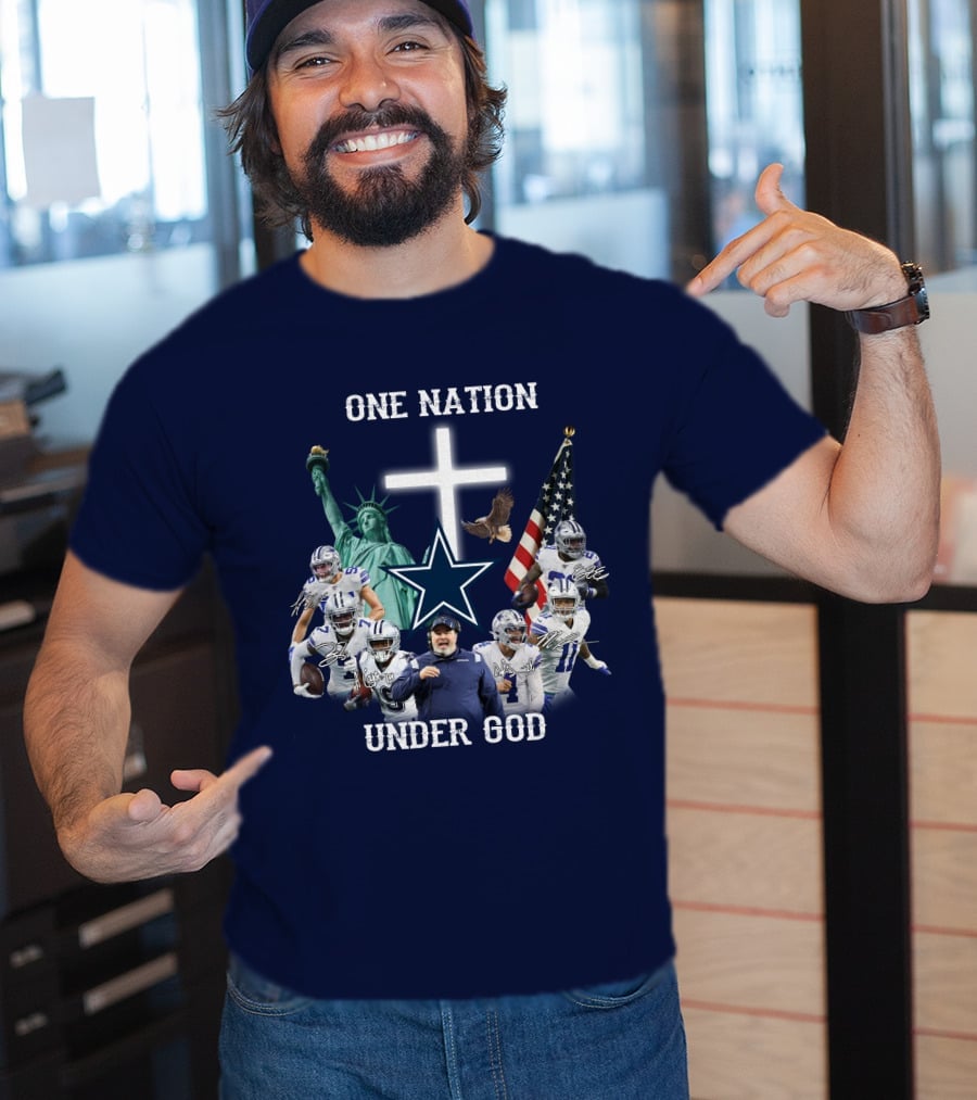 Dallas Cowboys One Nation Under God Statue Of Liberty Cross American Flag Eagle T-Shirt