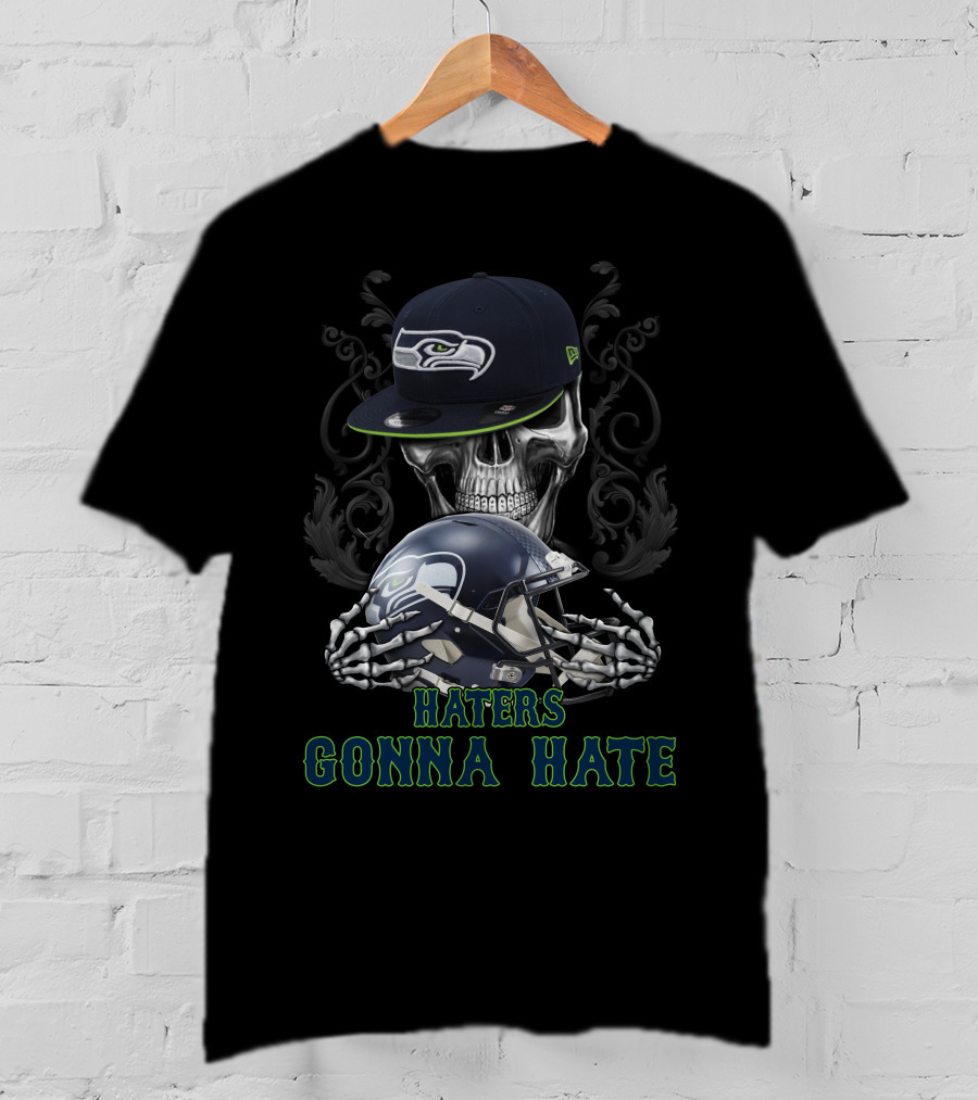 Haters Gonna Hate Seattle Seahawks Skeleton Helmet And Cap T-Shirt