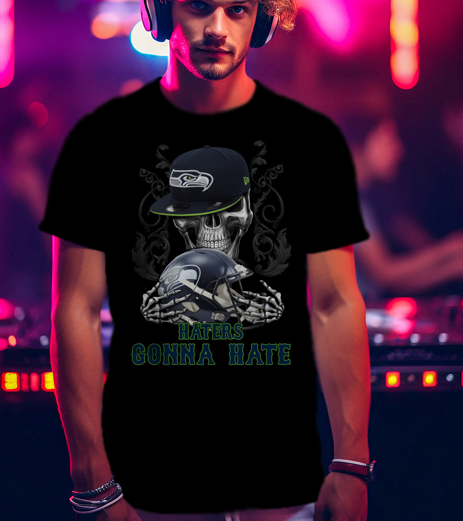 Haters Gonna Hate Seattle Seahawks Skeleton Helmet And Cap T-Shirt
