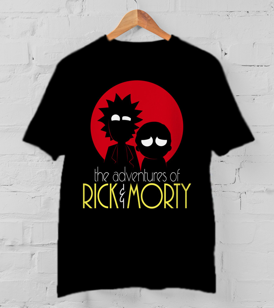 The Adventures Of Rick And Morty Silhouette With Bold Red Circle Background T-Shirt