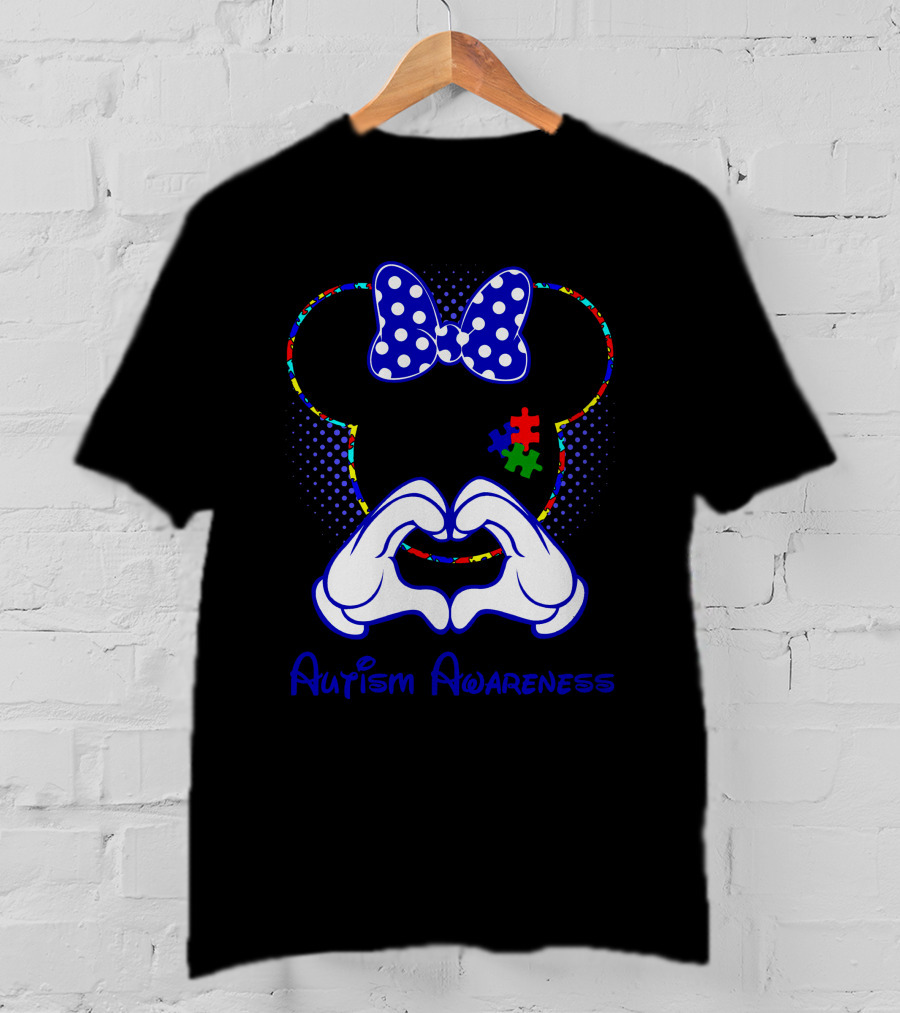 Autism Awareness Minnie Mouse Puzzle Heart Hands T-Shirt