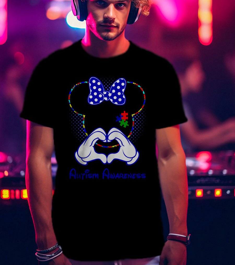 Autism Awareness Minnie Mouse Puzzle Heart Hands T-Shirt