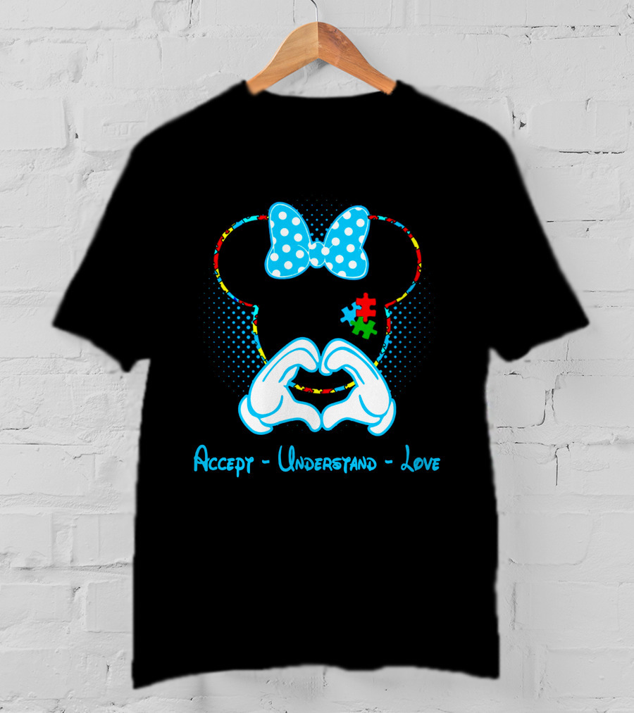 Minnie Mouse Puzzle Bow Accept Understand Love Autism Awareness T-Shirt