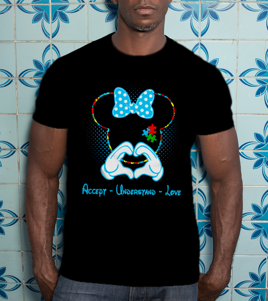 Minnie Mouse Puzzle Bow Accept Understand Love Autism Awareness T-Shirt