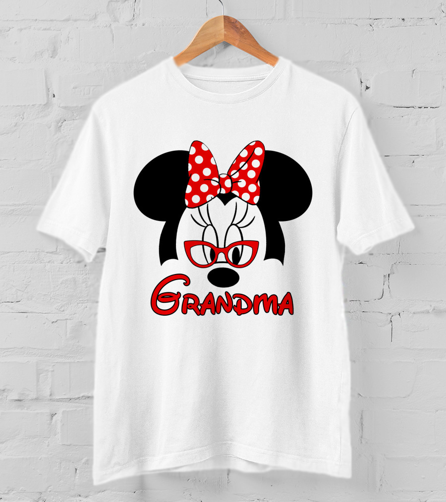 Minnie Grandma Polka Dot Bow Red Glasses T-Shirt