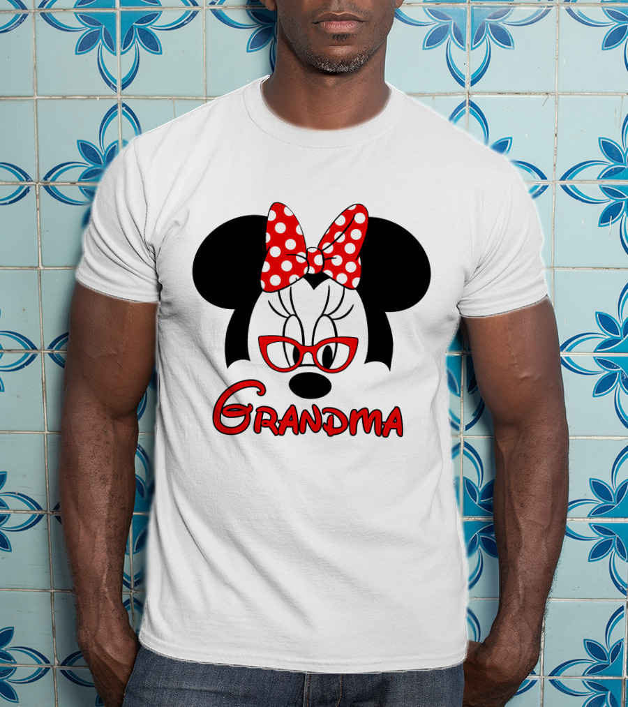 Minnie Grandma Polka Dot Bow Red Glasses T-Shirt