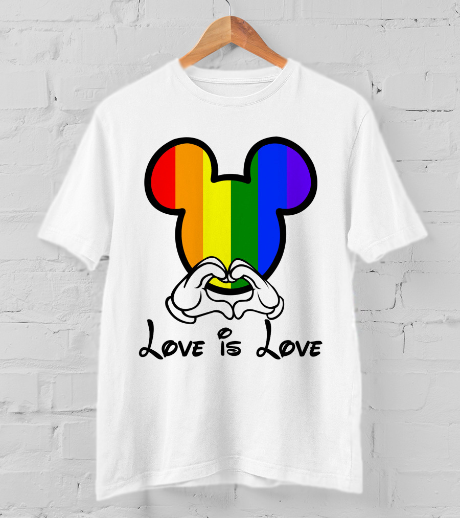 Mickey Rainbow Love Is Love Hands Heart T-Shirt