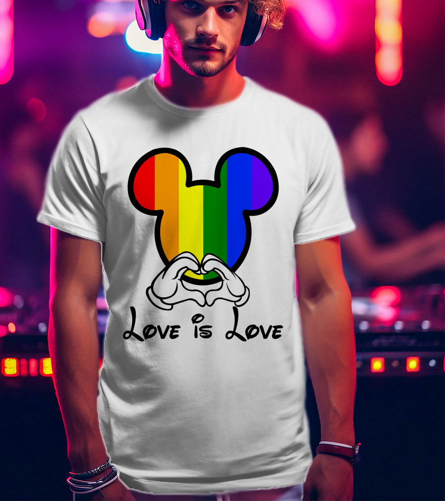 Mickey Rainbow Love Is Love Hands Heart T-Shirt