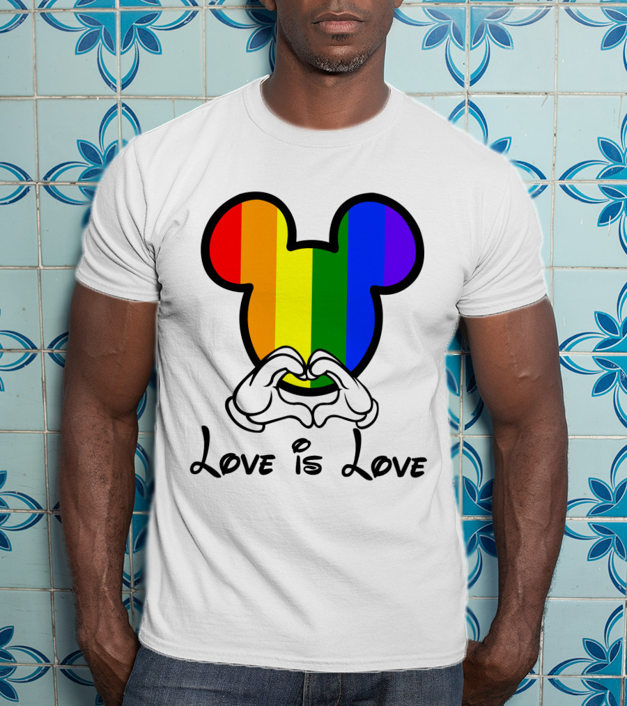 Mickey Rainbow Love Is Love Hands Heart T-Shirt
