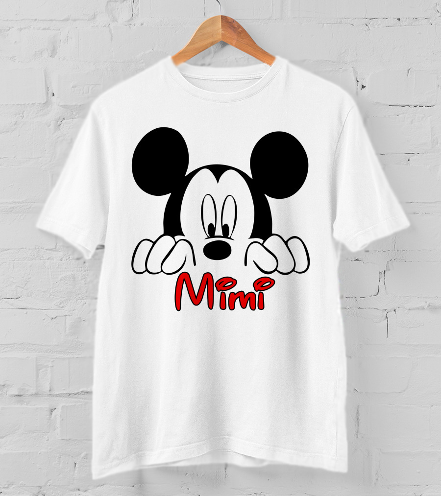 Mickey Mimi Peeking Face Iconic Black Red T-Shirt