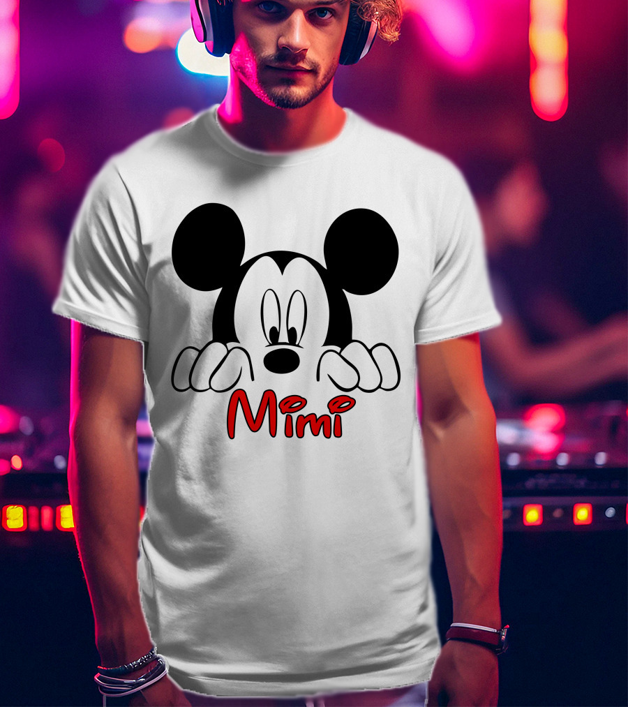 Mickey Mimi Peeking Face Iconic Black Red T-Shirt