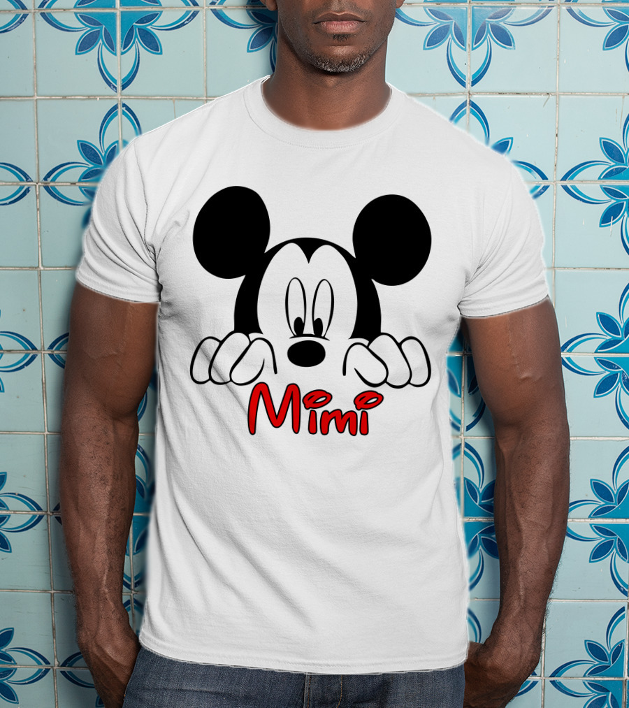 Mickey Mimi Peeking Face Iconic Black Red T-Shirt