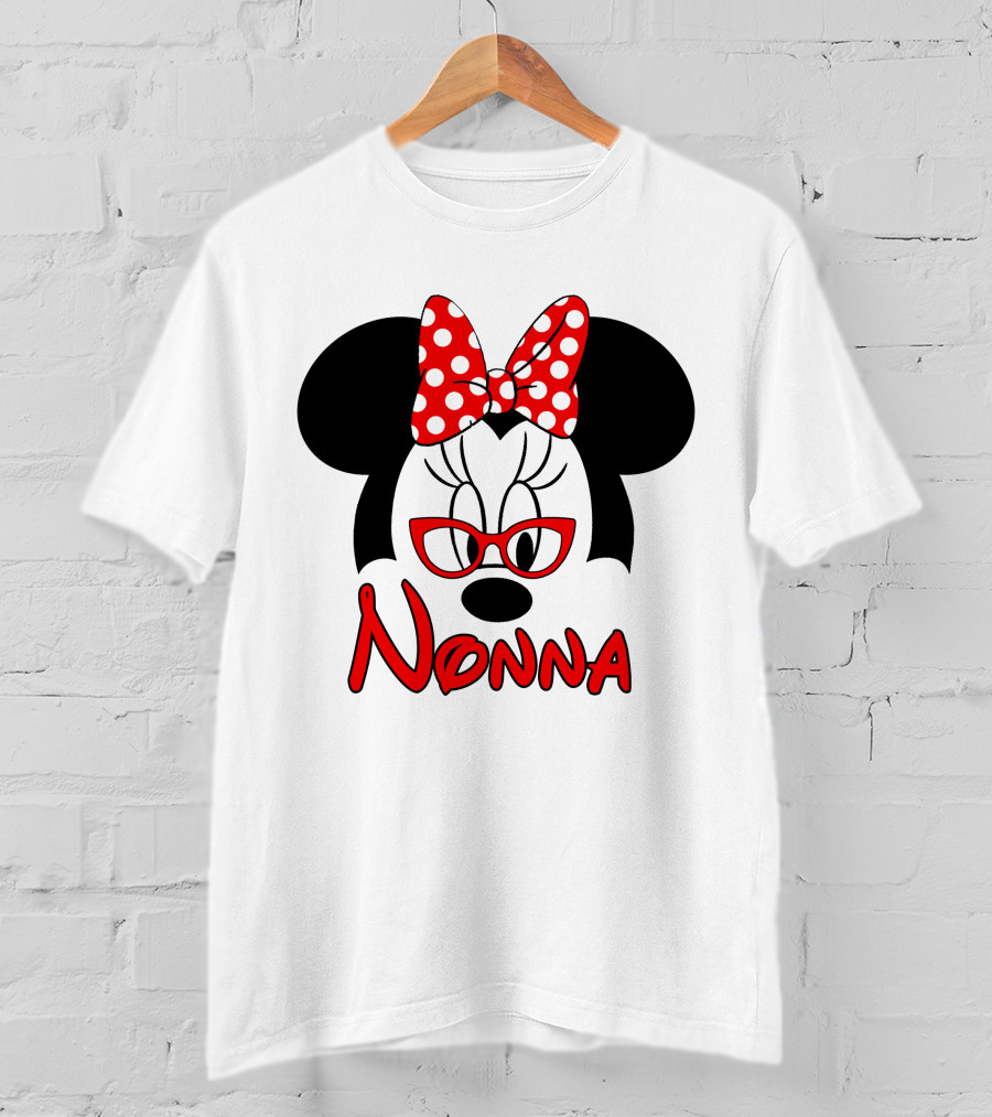 Minnie Nonna Red Glasses And Polka Dot Bow T-Shirt