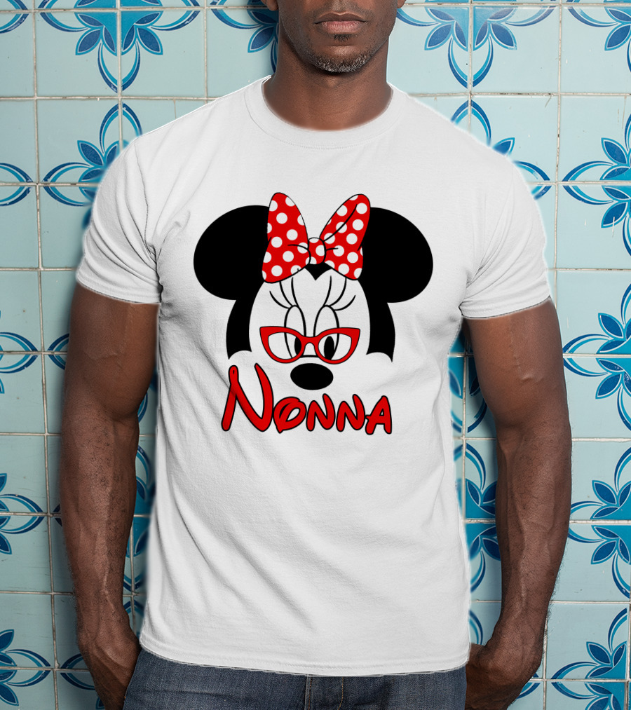Minnie Nonna Red Glasses And Polka Dot Bow T-Shirt
