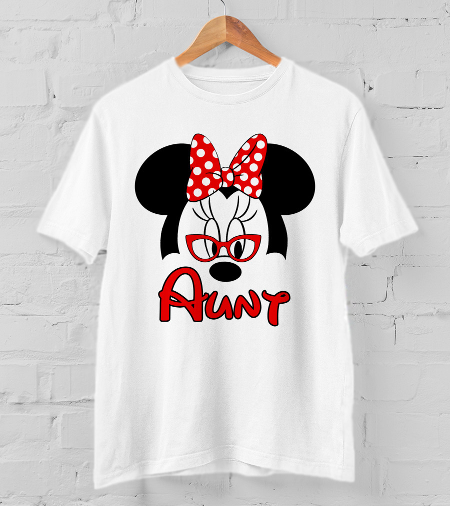 Minnie Mouse Aunt With Red Polka Dot Bow And Glasses T-Shirt