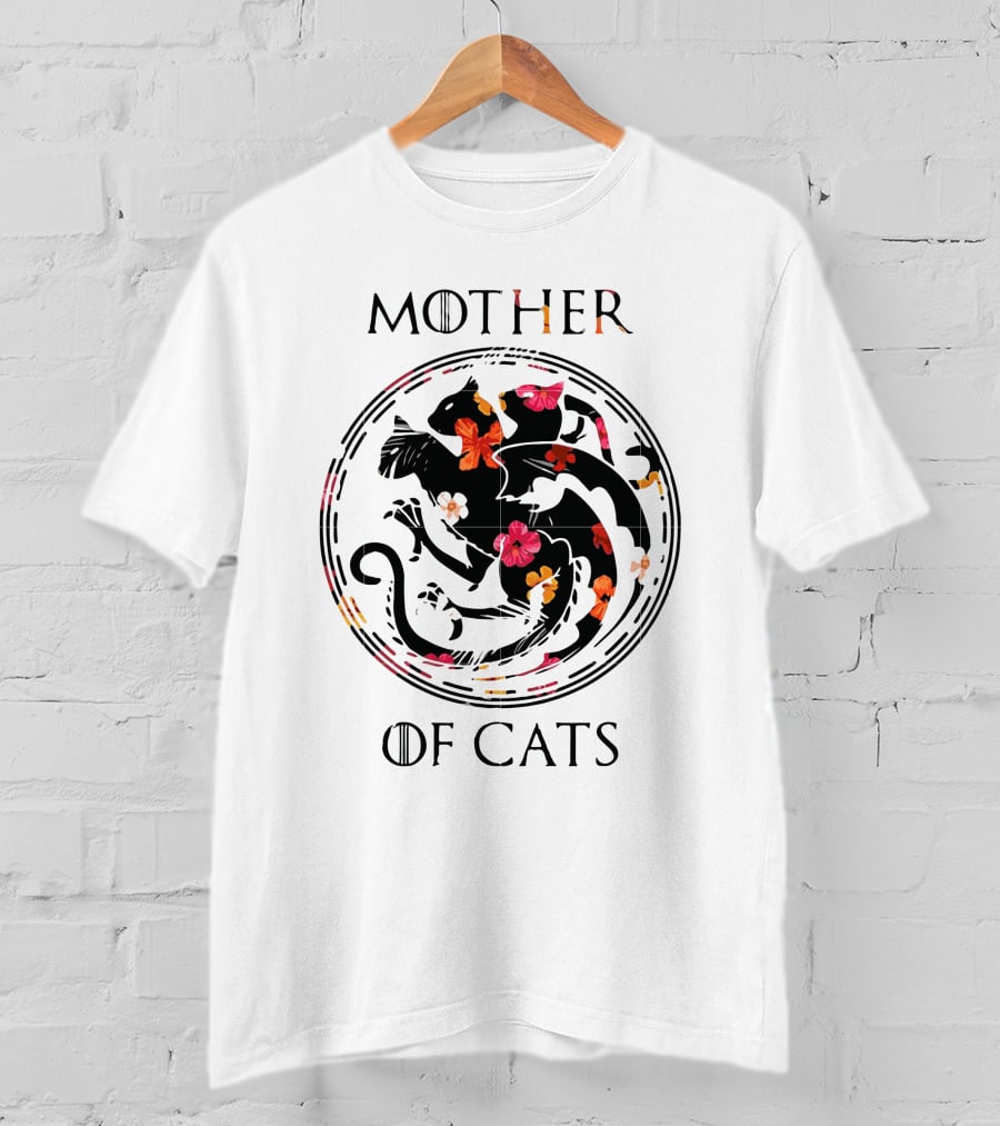 Mother Of Cats Floral Yin Yang Circle T-Shirt