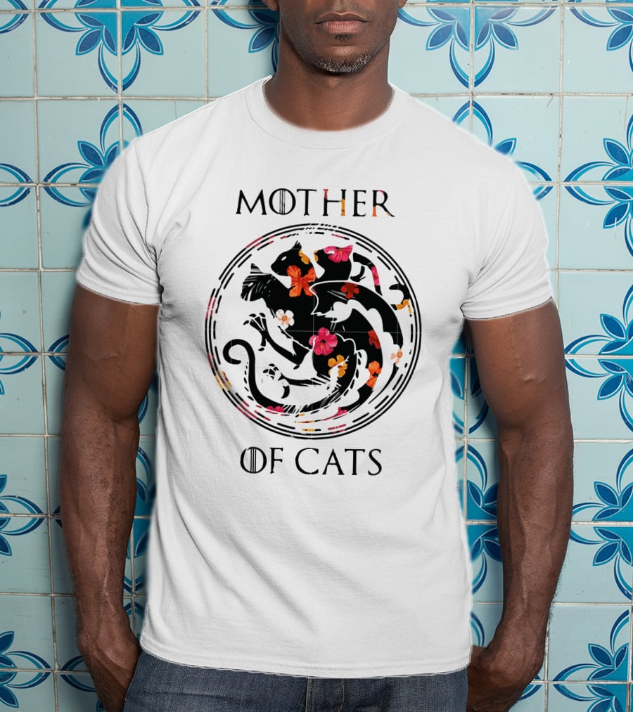 Mother Of Cats Floral Yin Yang Circle T-Shirt