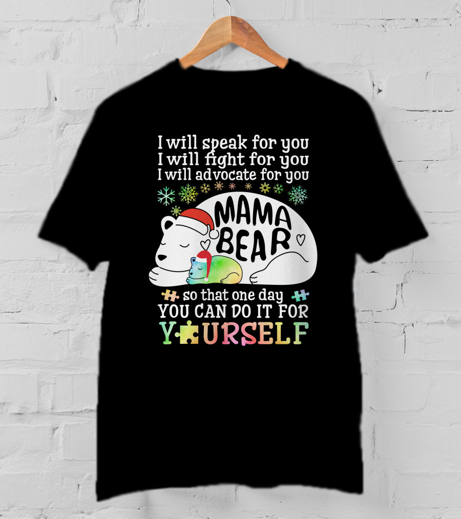 I Will Speak Fight Advocate Mama Bear Autism Puzzle T-Shirt