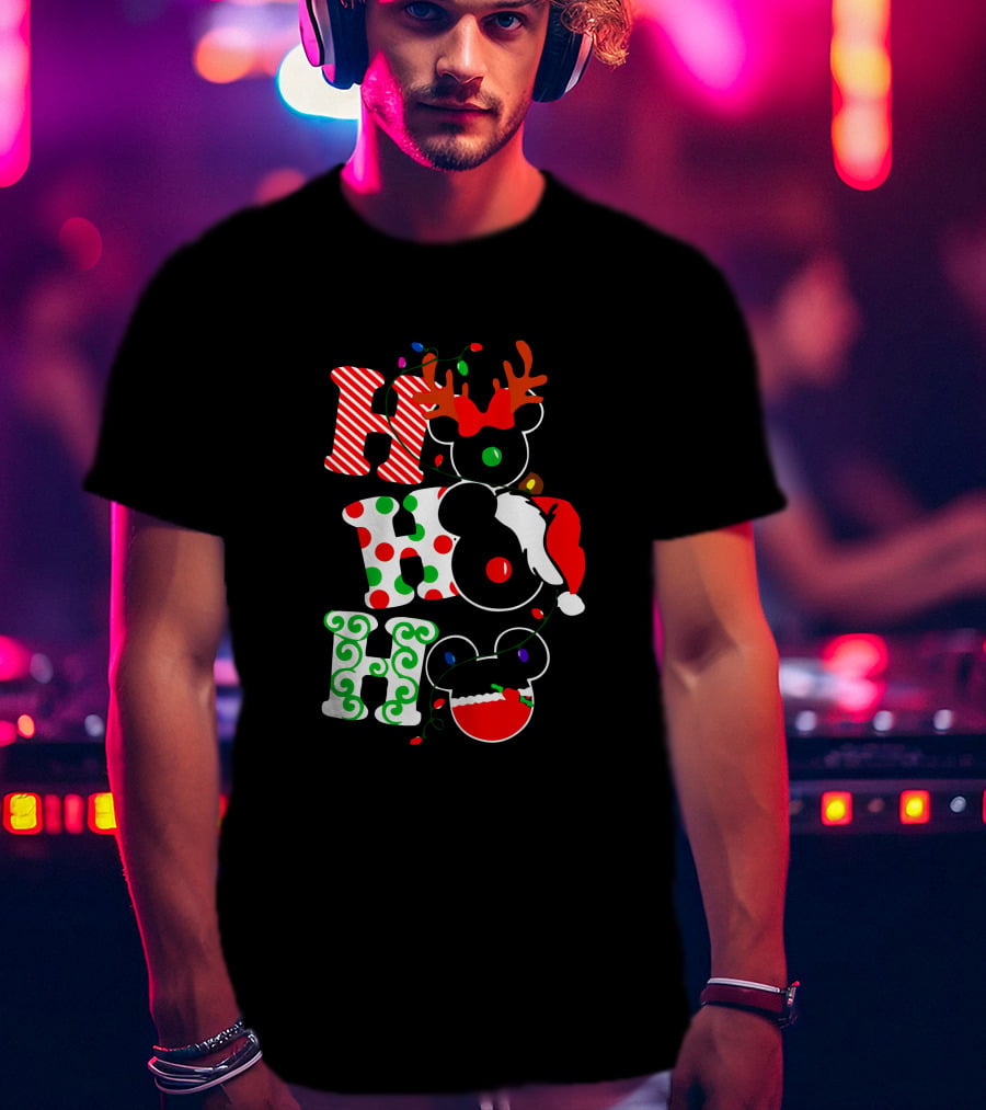 Ho Ho Ho Christmas Mickey Reindeer Santa T-Shirt