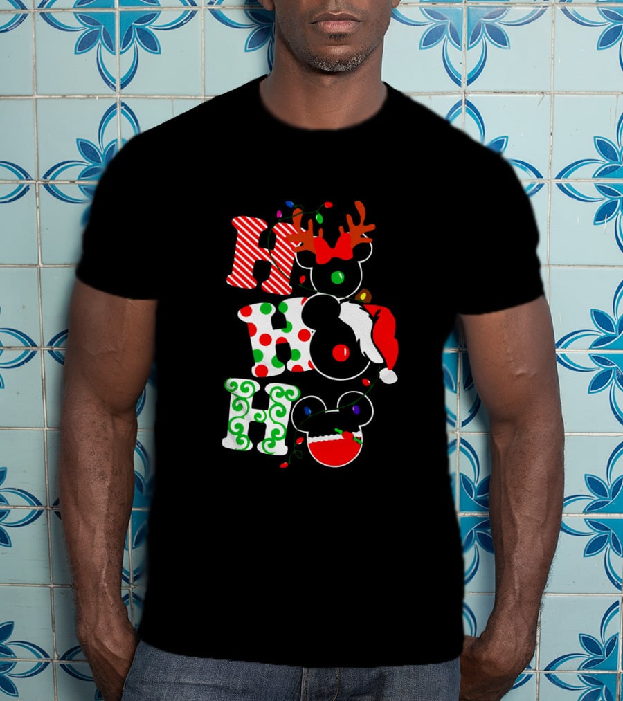 Ho Ho Ho Christmas Mickey Reindeer Santa T-Shirt