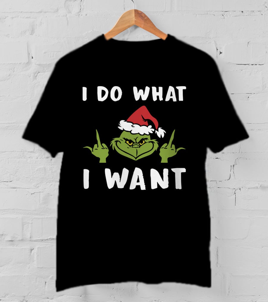 I Do What I Want Grinch Middle Finger Santa Hat T-Shirt