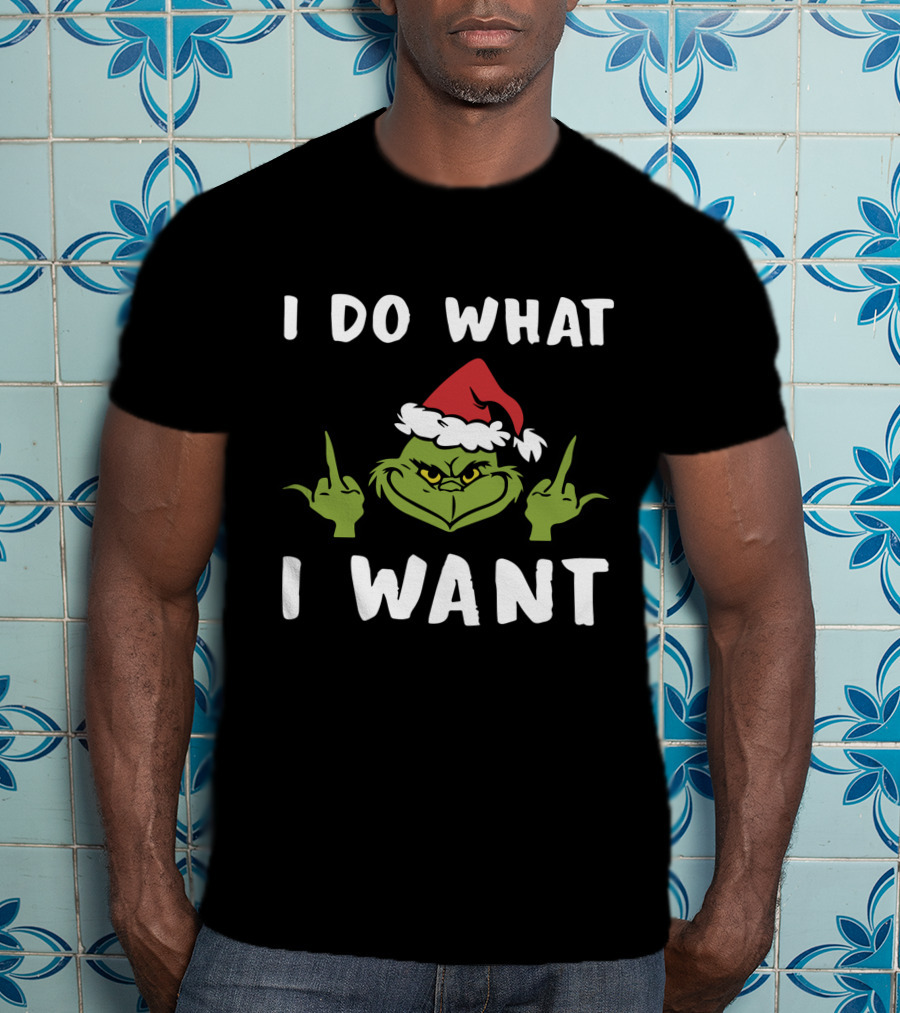 I Do What I Want Grinch Middle Finger Santa Hat T-Shirt