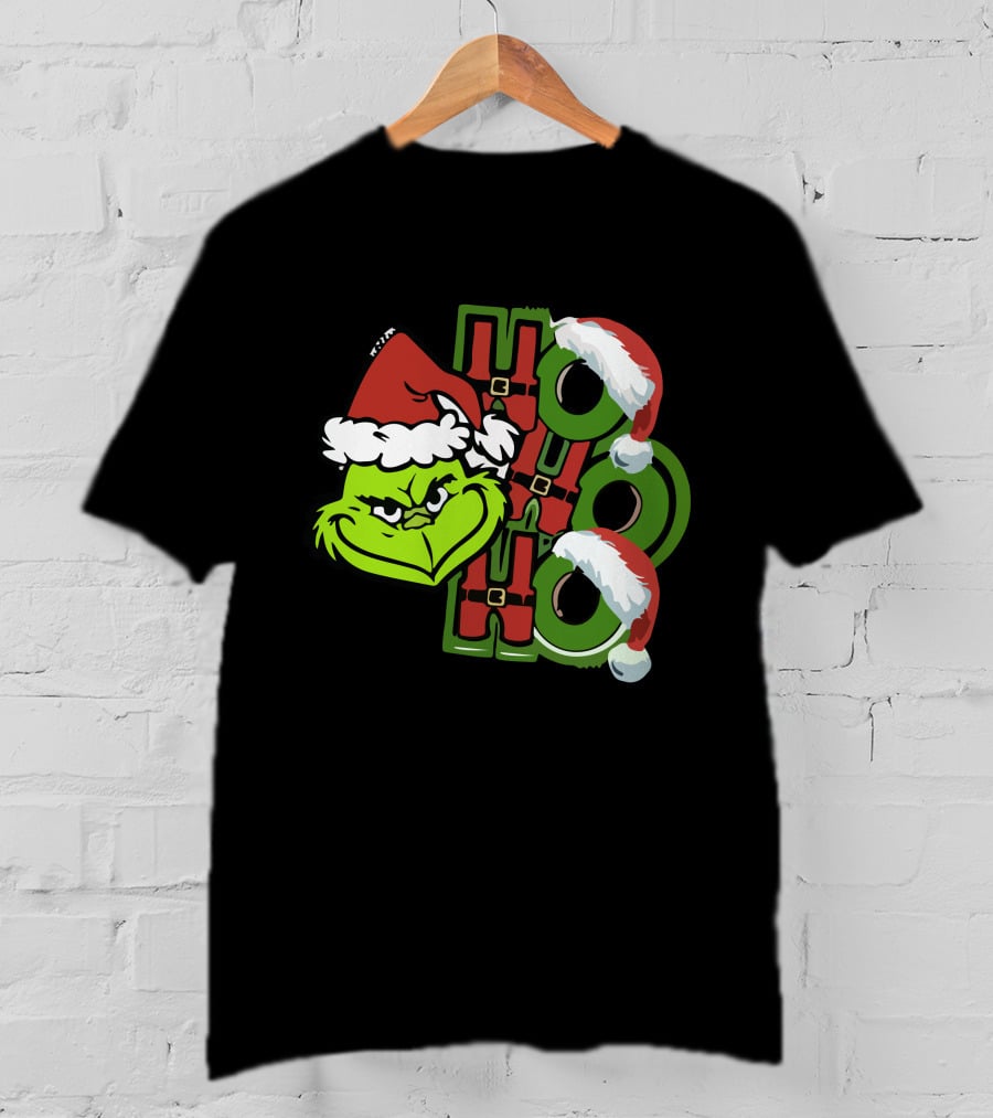 Ho Ho Ho Grinchmas With Santa Hats And Grinch Face T-Shirt