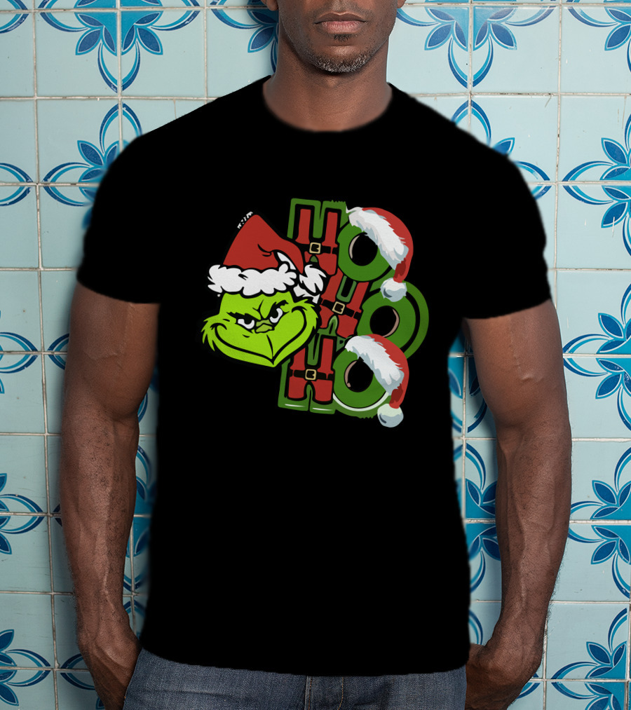 Ho Ho Ho Grinchmas With Santa Hats And Grinch Face T-Shirt