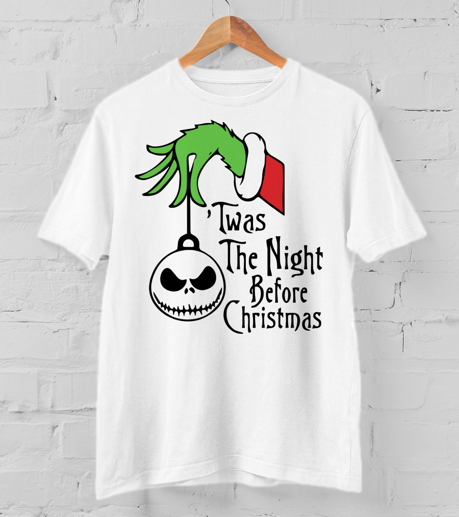 'Twas The Night Before Christmas Grinch Hand Jack Skellington T-Shirt