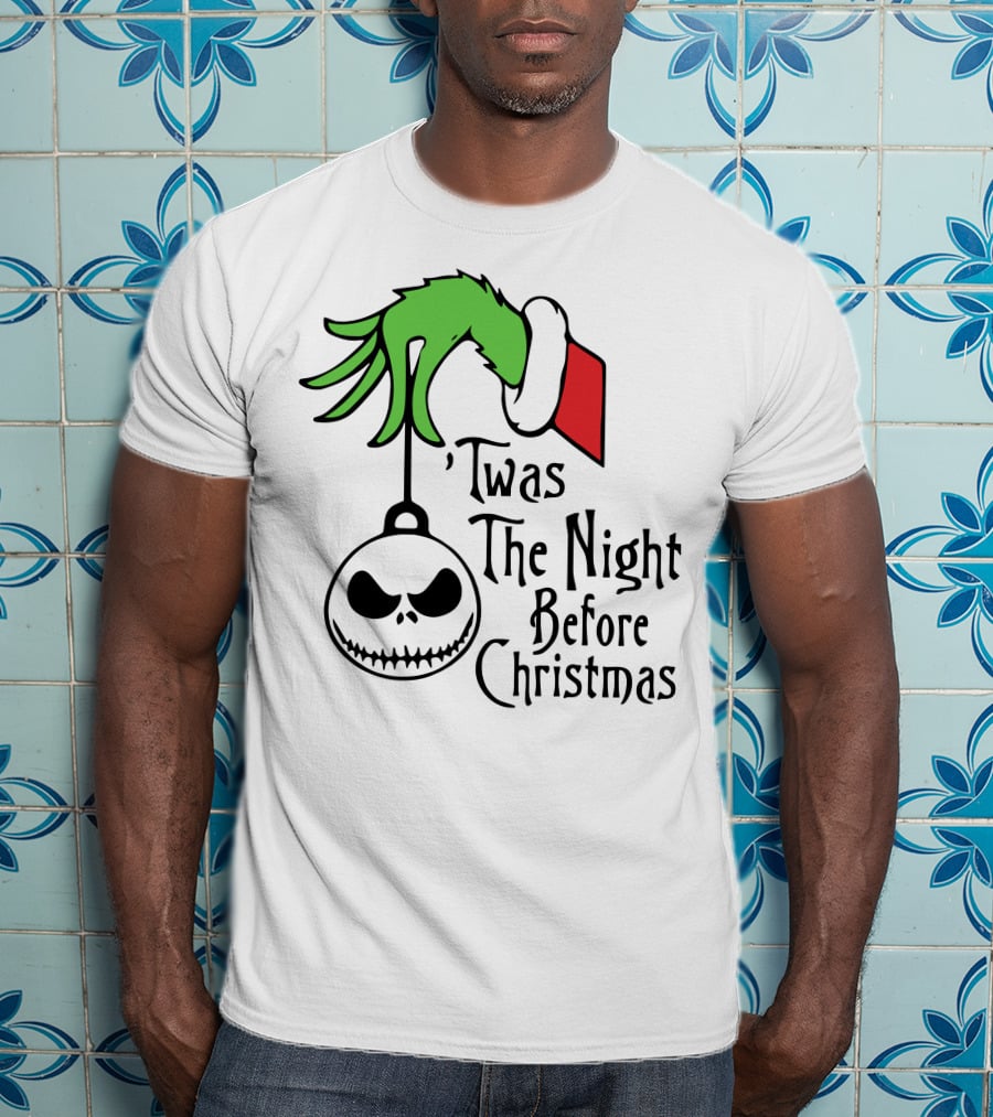 'Twas The Night Before Christmas Grinch Hand Jack Skellington T-Shirt