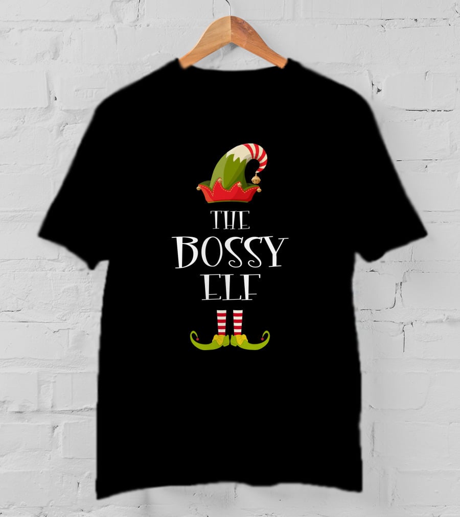 The Bossy Elf Hat And Striped Shoes Christmas T-Shirt