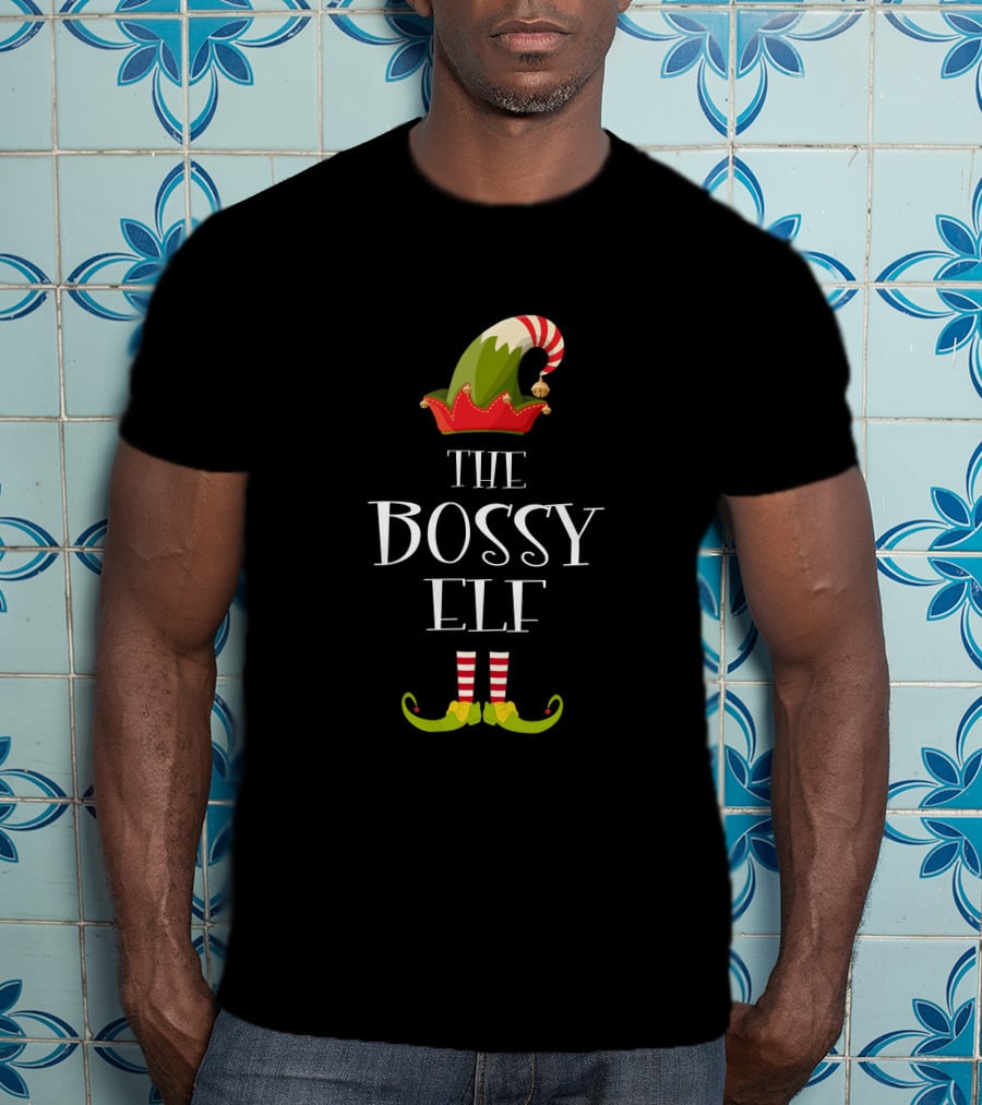 The Bossy Elf Hat And Striped Shoes Christmas T-Shirt