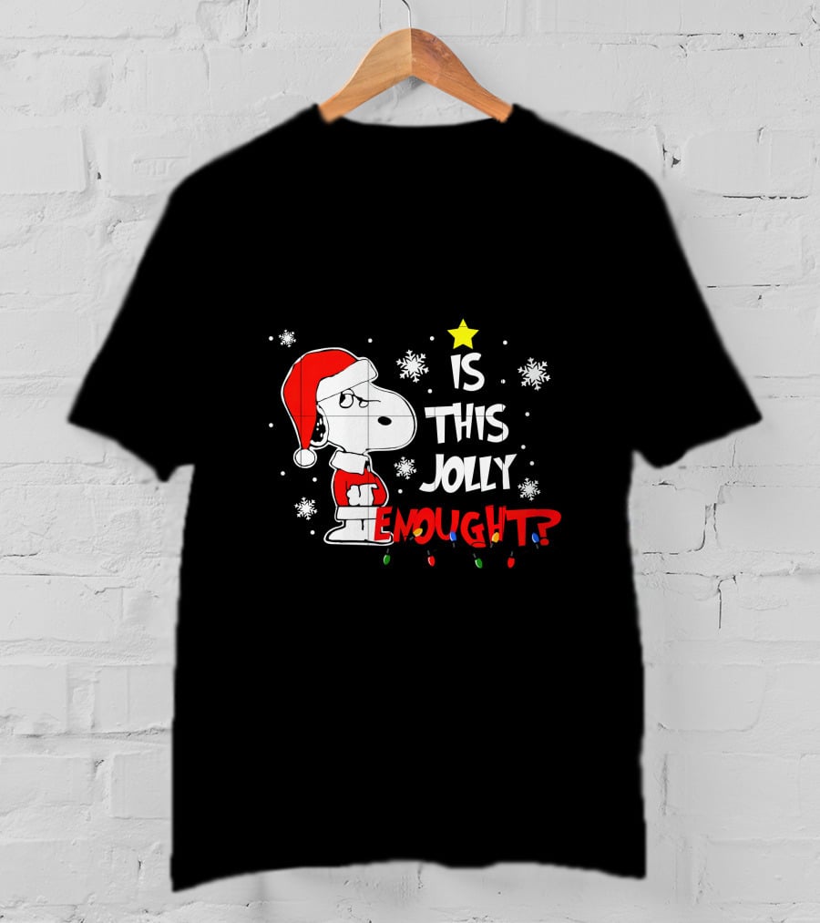 Is This Jolly Enough Snoopy Christmas Santa Hat Snowflakes Lights T-Shirt