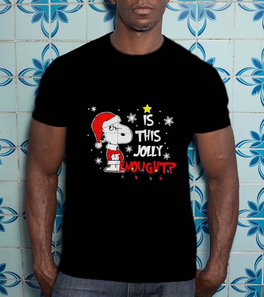 Is This Jolly Enough Snoopy Christmas Santa Hat Snowflakes Lights T-Shirt