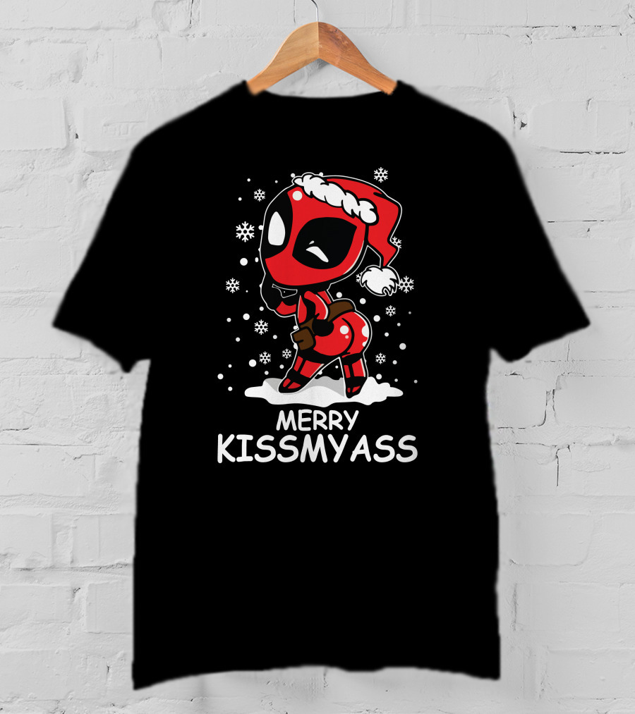 Merry KissMyAss Deadpool Santa Hat Snowflakes T-Shirt