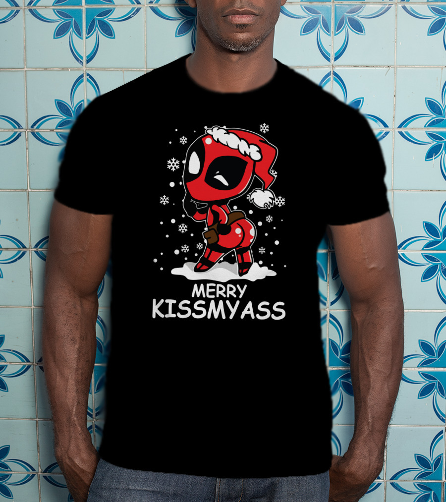 Merry KissMyAss Deadpool Santa Hat Snowflakes T-Shirt