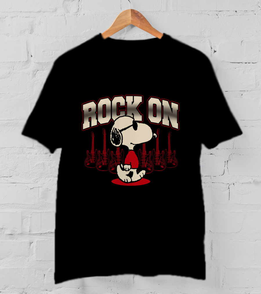 Snoopy Rock On With Guitar Backdrop T-Shirt