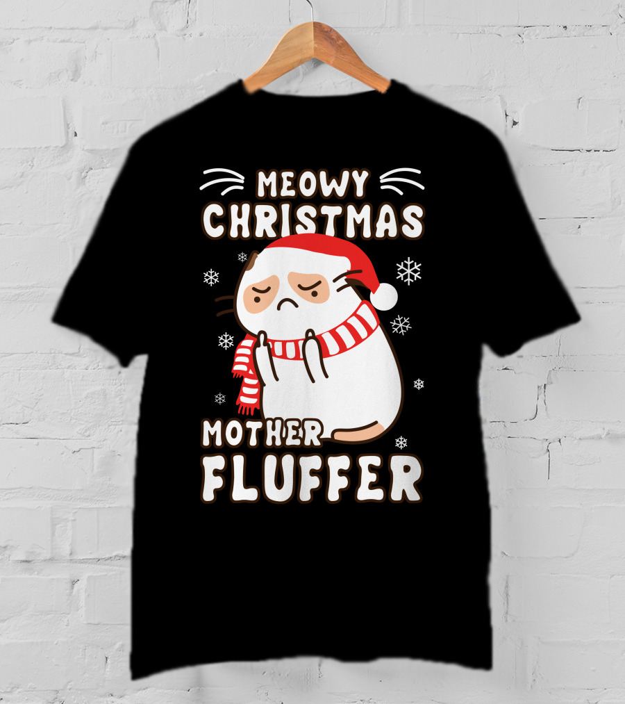 Meowy Christmas Mother Fluffer Santa Cat Snowflakes T-Shirt