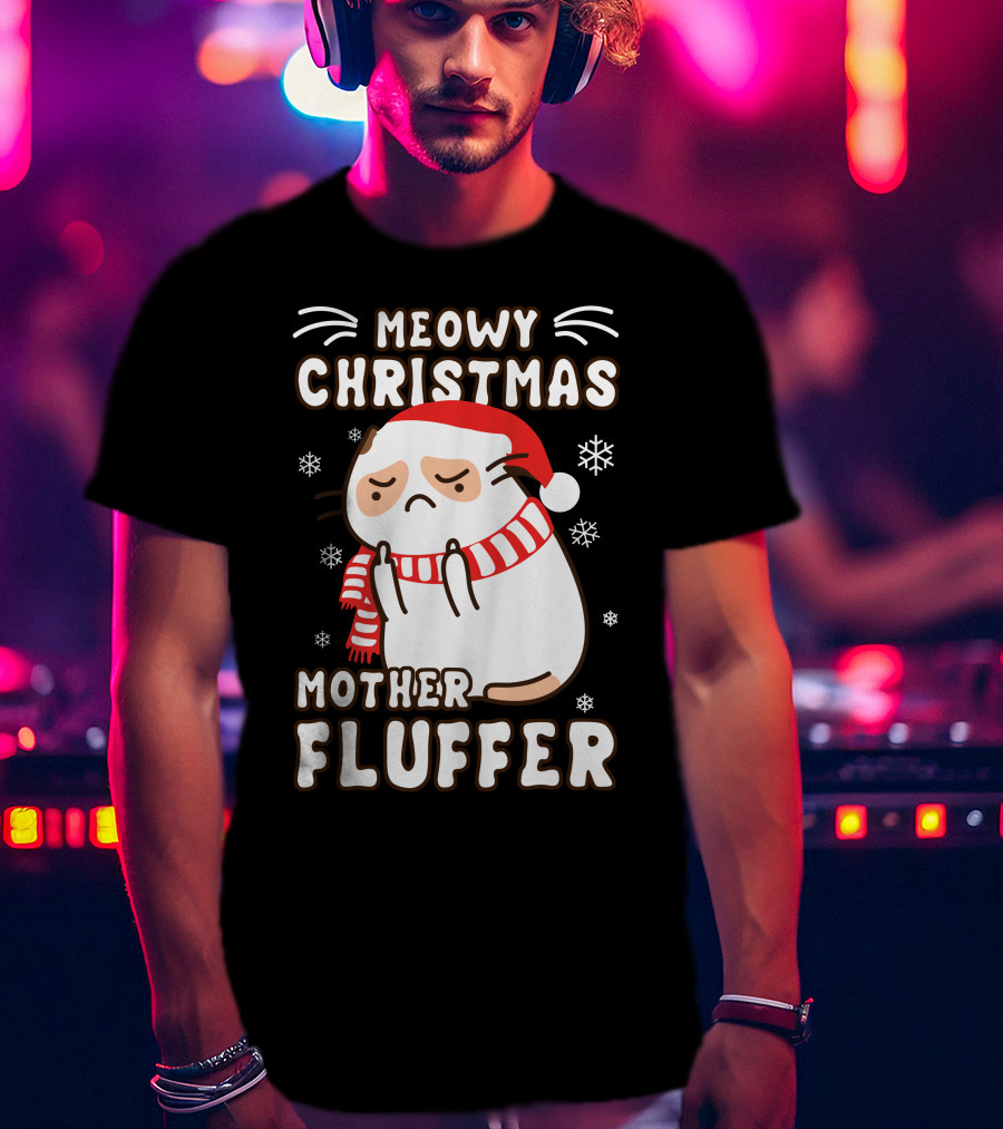 Meowy Christmas Mother Fluffer Santa Cat Snowflakes T-Shirt