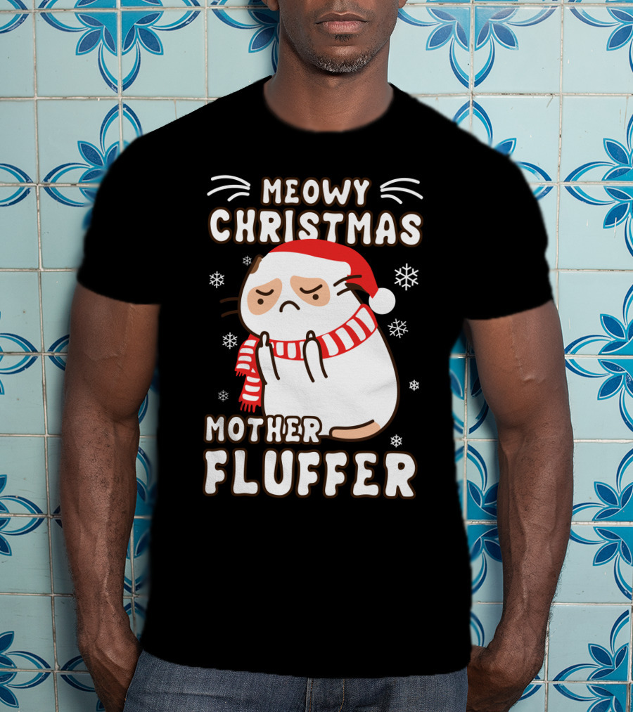 Meowy Christmas Mother Fluffer Santa Cat Snowflakes T-Shirt