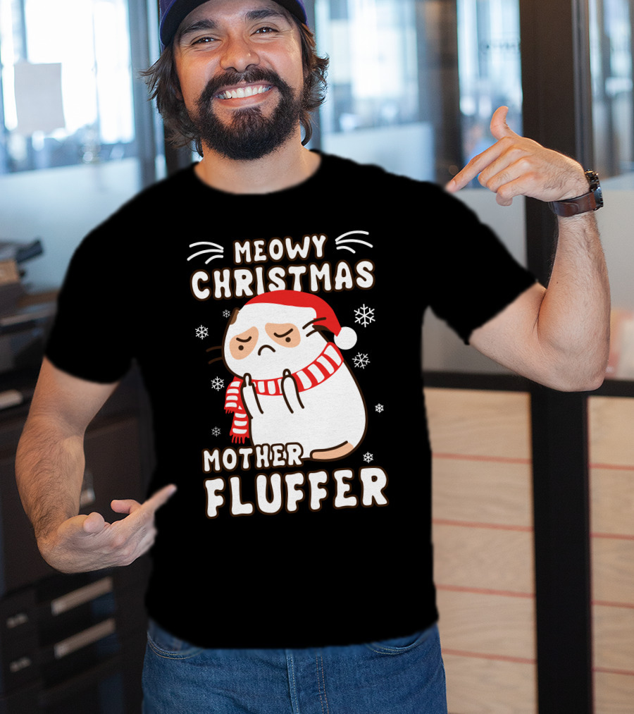 Meowy Christmas Mother Fluffer Santa Cat Snowflakes T-Shirt