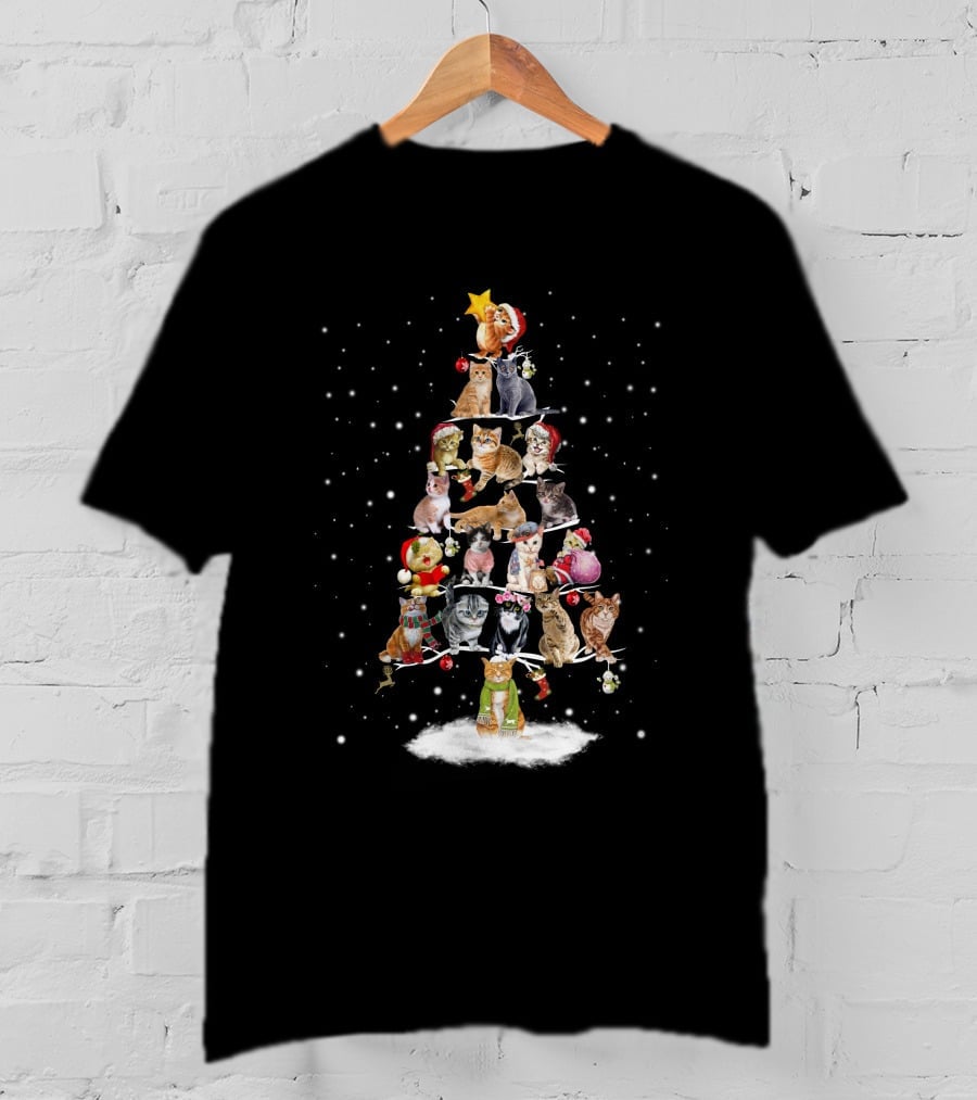 Cat Christmas Tree With Festive Cats And Holiday Ornaments T-Shirt