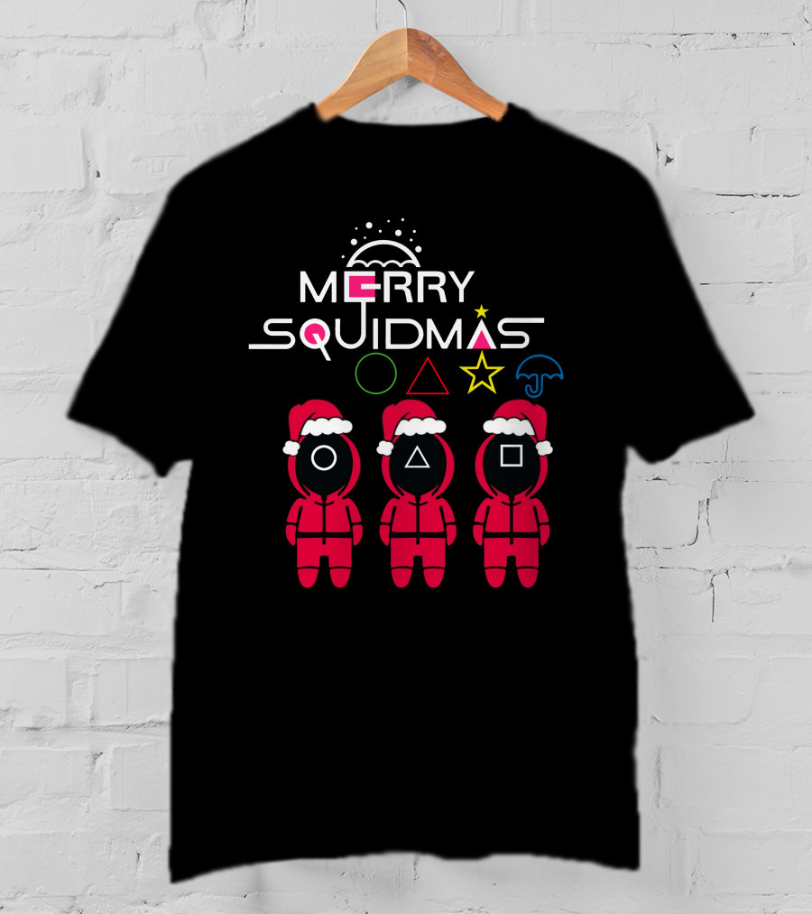 Merry Squidmas Santa Suit Guards Holiday Symbols T-Shirt