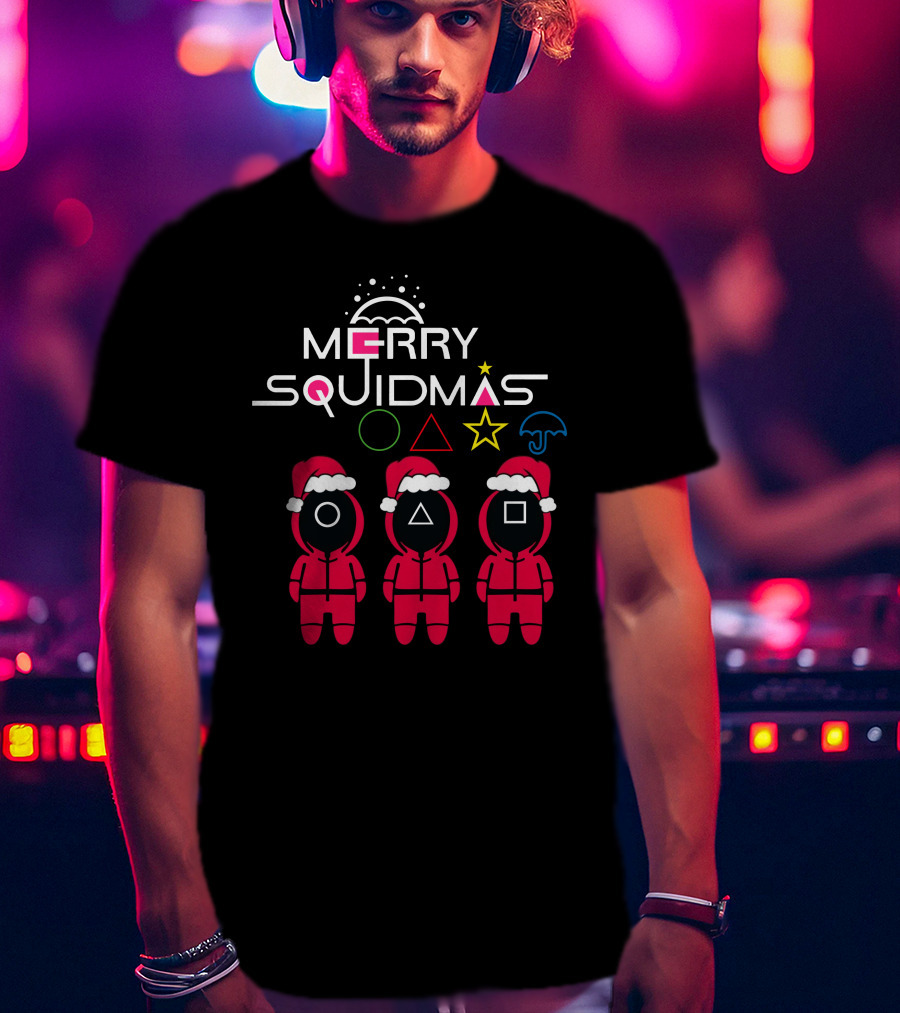 Merry Squidmas Santa Suit Guards Holiday Symbols T-Shirt