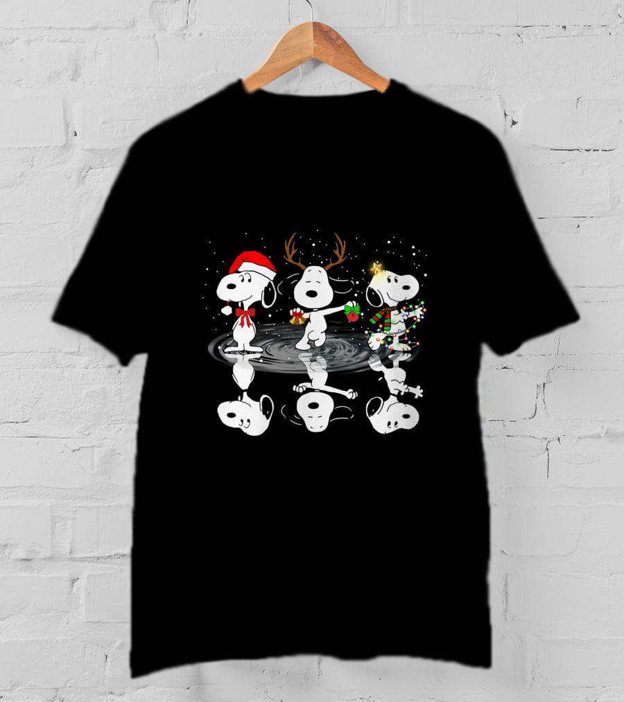 Snoopy Christmas Reflections Santa Reindeer Lights T-Shirt