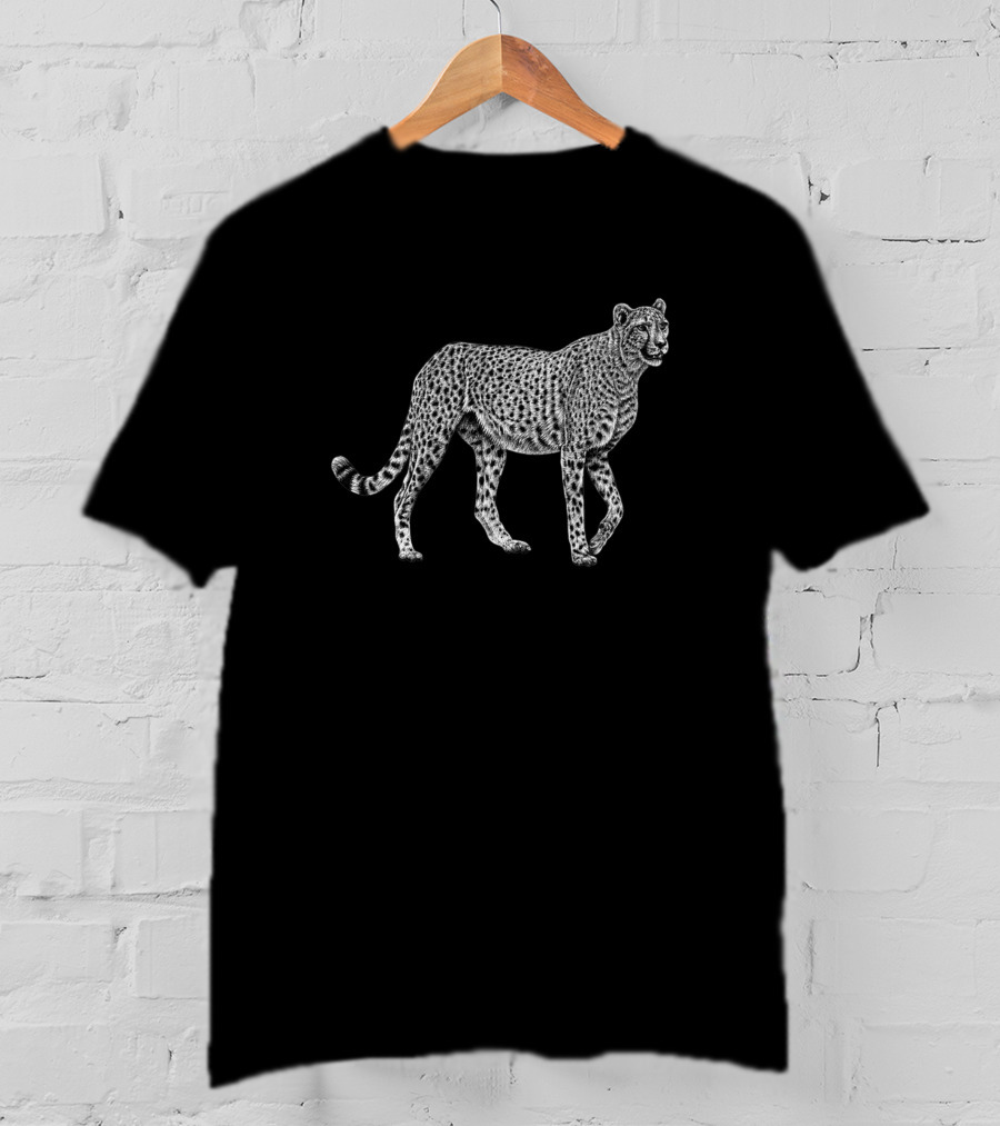 African Cheetah Big Cat Detailed Ink Drawing T-Shirt
